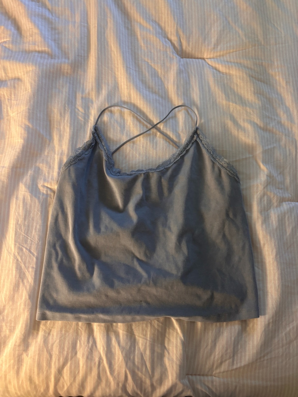 American Eagle Light Blue Ribbed Lace-Trim Bralette